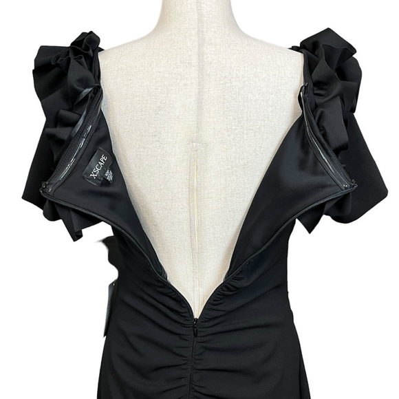 Xscape Isla Long Scuba Crepe Off The Shoulder Ruffle Top Dress. Black 10P #1276 - Picture 2 of 12